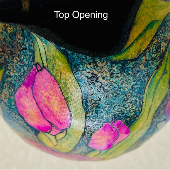 Hand Crafted Wall Pocket Pink Purple Tulips Original Gourd Art Air Plant Holder - Picture 9 of 17